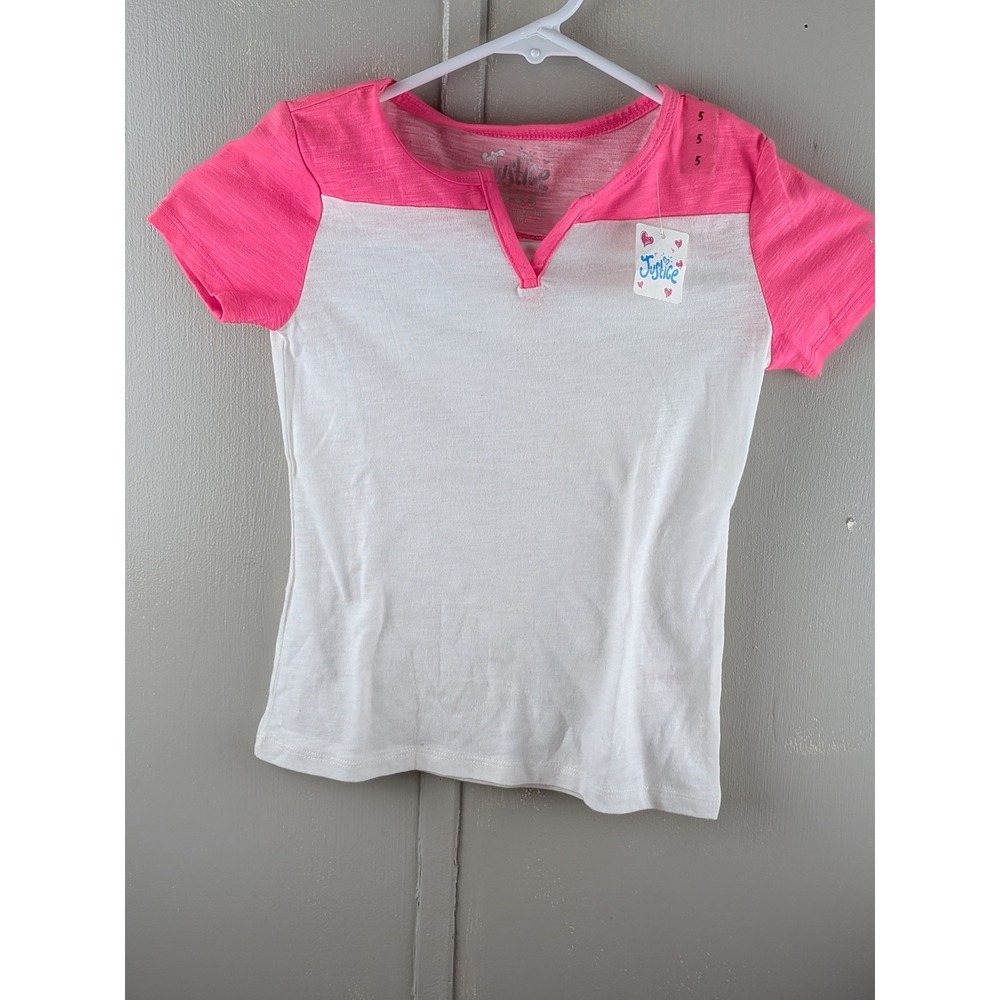 Justice Girls Pink White Colorblock Short Sleeve T-Shirt Size 5 NWT